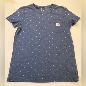 Carhartt 🟣 Size Boys 4-6 Pocket Tee in Blue with Beige Dots